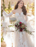 Detachable Pagoda Sleeve Strapless Sweetheart Neck Ivory Lace Tulle Wedding Dress